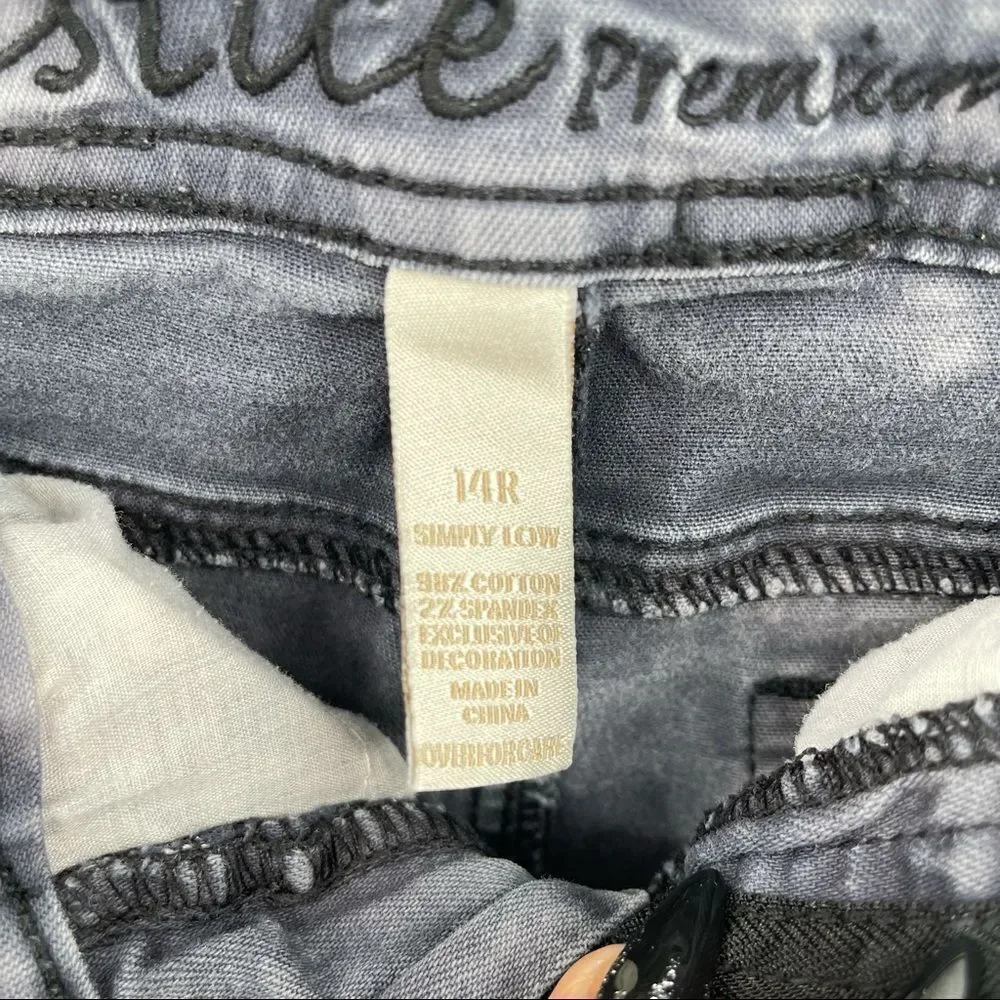 Justice Premium Jeans Girl’s Simply Low Tie Dye Gray Denim Skinny Jeans Size 14